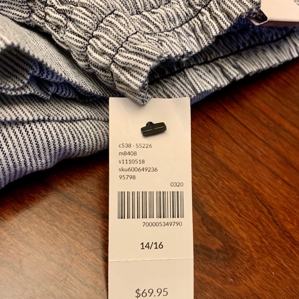 Wide Leg Linen Striped W/Smocked Waist Pants